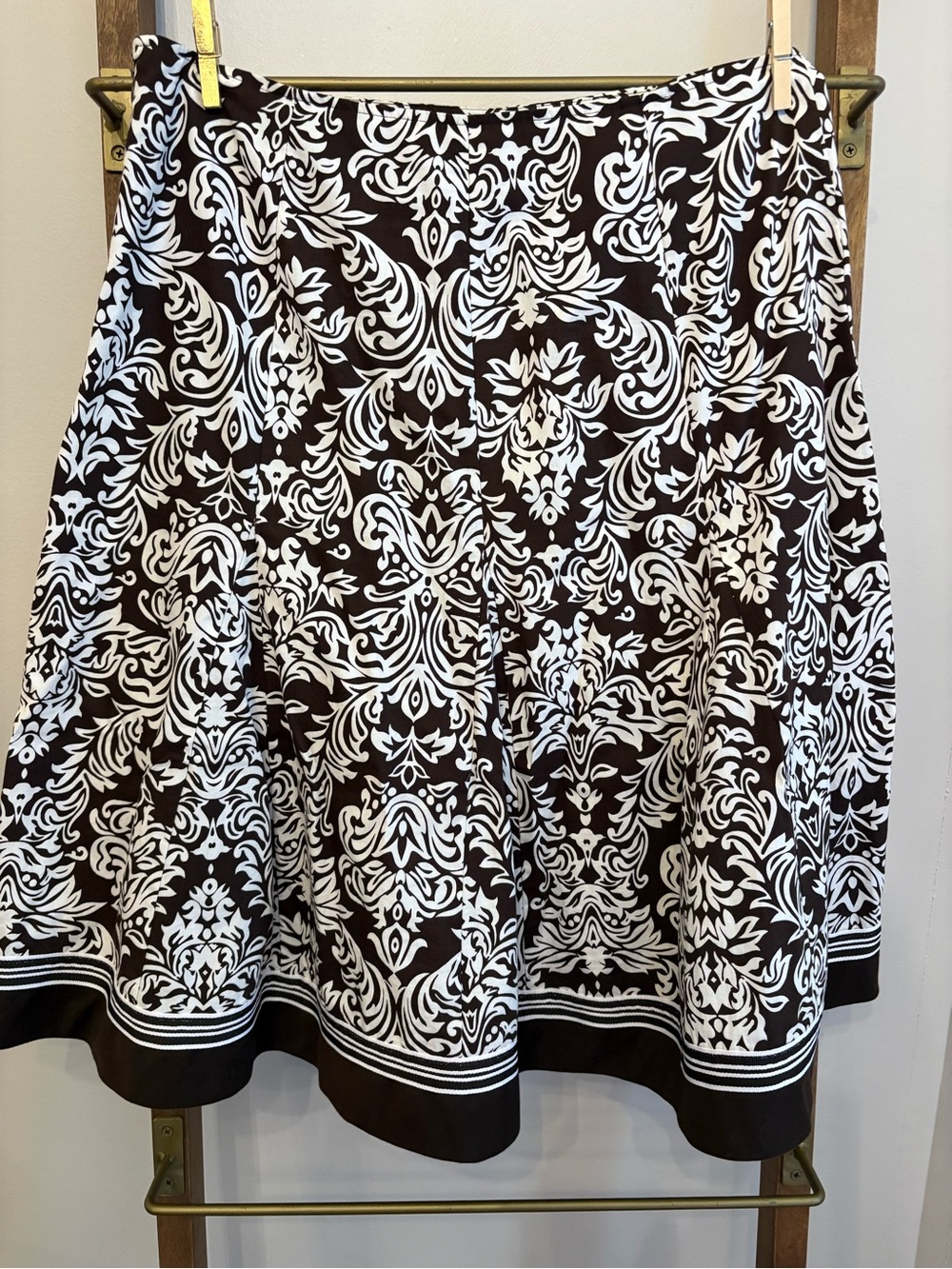 Robbie Bee Black and White Floral Scroll Skater Skirt
